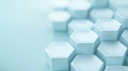 A blue background with a row of hexagonal blocks