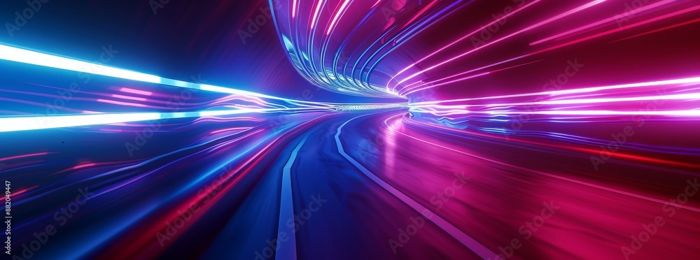 Poster an abstract neon background with glowing colorful lines in 3d