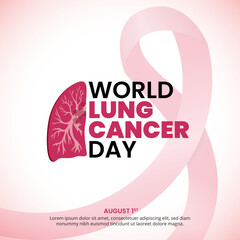 World Lung Cancer Day background with a lung and ribbon