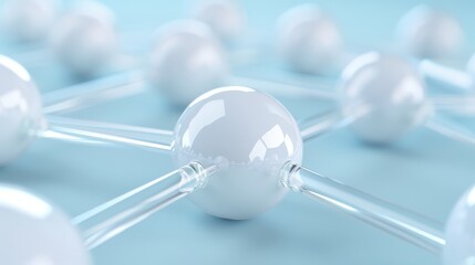 A cluster of white spheres are connected by thin glass tubes