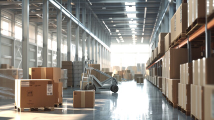 Forklift operator lifts pallets with cartons in warehouse. Logistics and distribution centers, products are available for global transportation and customer delivery. Asia warehousing, Asia warehouse
