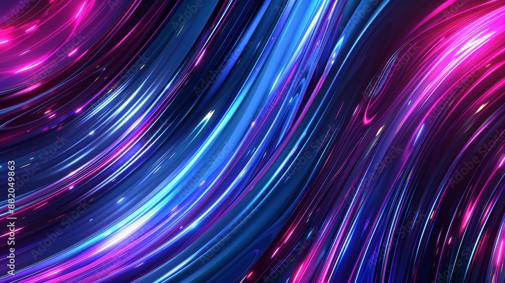Poster the background is a 3d render with simple neon color, ultra violet rays, blue and pink glowing lines