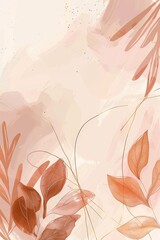 The background contains watercolor brush strokes, freehand pastel colors elements, organic and nature shapes with golden leaves. This background can be used as a collage or wallpaper for your