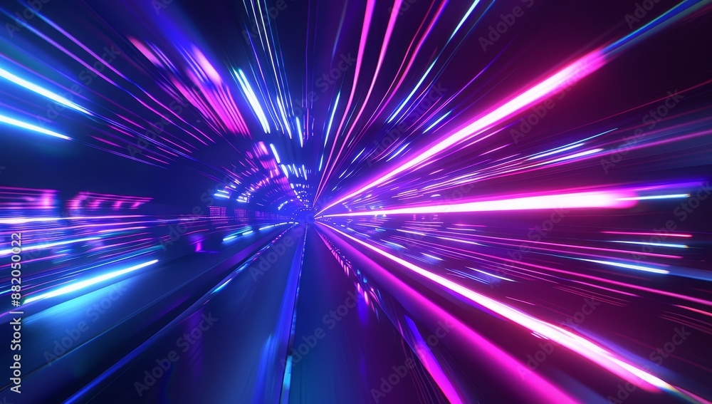 Poster neon lights in digital technology tunnel. futuristic technology abstract background with lines symbo