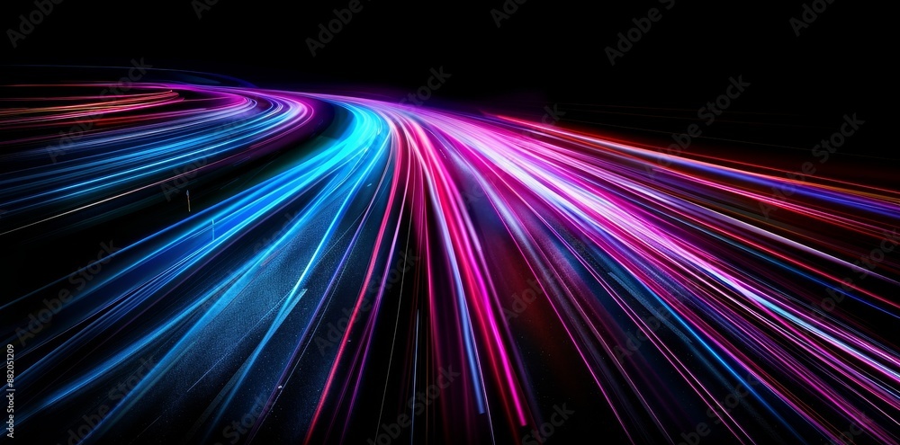 Poster light trails background with long exposure and dynamic speed. animated generative art.