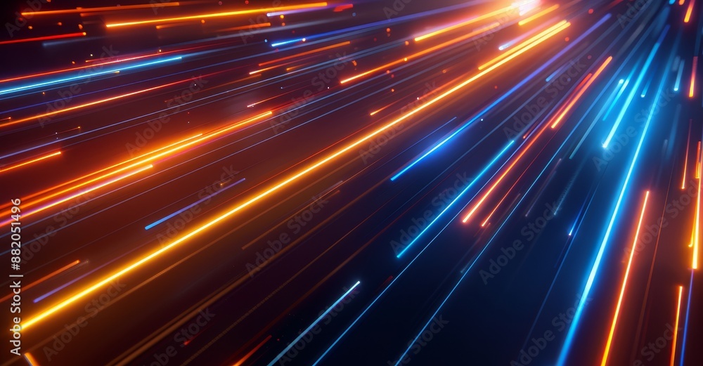 Poster 3d rendering of a flying into a digital technologic tunnel. abstract background with lines represent