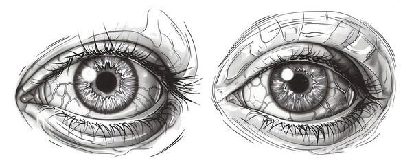 a human eye anatomy clipart, anatomy element, detailed illustration, monochrome, isolated on white background