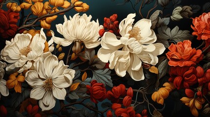 Fototapeta premium Floral Tapestry of White and Red Blossoms