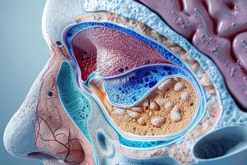Artistic rendering of human integumentary system, labeled skin layers, medical illustration, detailed dermatological study, educational purposes