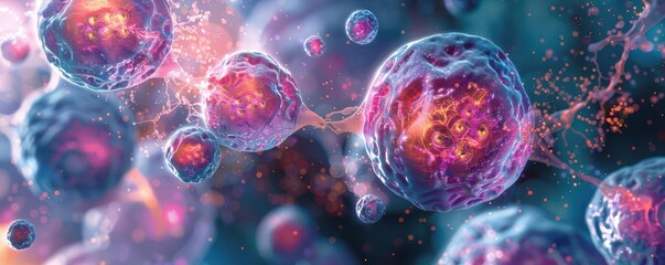 Artistic rendering of human cell structure, labeled cellular components, medical illustration, detailed cytological study, educational purposes