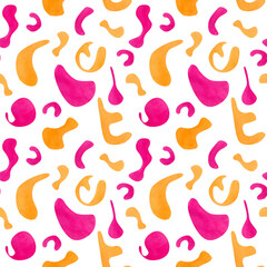 Childrens cute background. Seamless watercolor pattern, abstract orange and pink geometric ornament, for textile, fabric, wallpapers