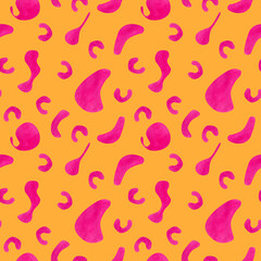 Childrens cute background. Seamless watercolor pattern, abstract pink and orange geometric ornament, for textile, fabric, wallpapers