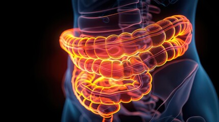 Closeup of human stomach and intestines, detailed anatomy, medical illustration, digestive tract, realistic depiction, isolated background