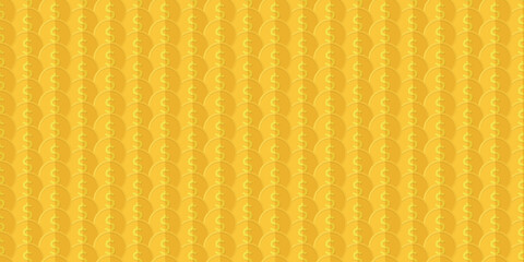 Vector seamless pattern with dollar coins. Landscape background