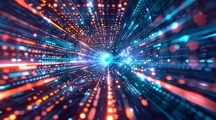 Fototapeta premium A striking image of a high-tech object with digital lights spreading across it, symbolizing technological advancement. The glowing lights create a visually stunning representation of future