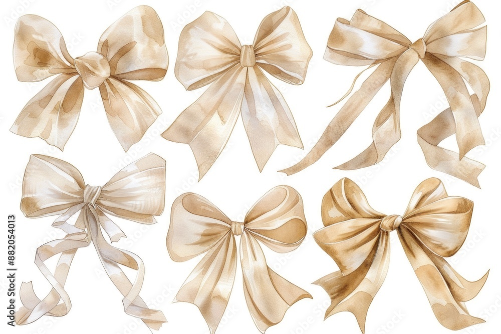 Poster a collection of colorful bows arranged on a plain white background