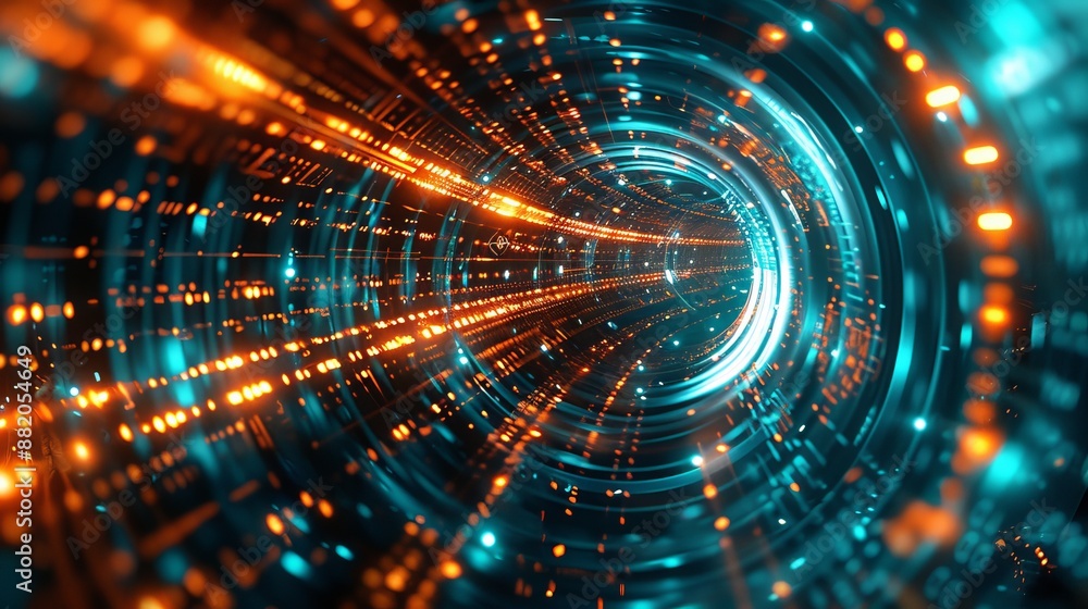 Poster abstract representation of a futuristic technology grid with blue and digital components