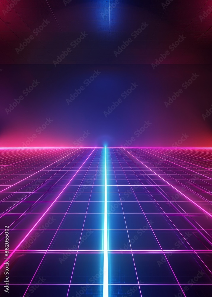 Poster dark abstract background for an empty stage scene. shining neon lights on an empty stage.