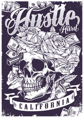 Hustle hard vintage sticker monochrome
