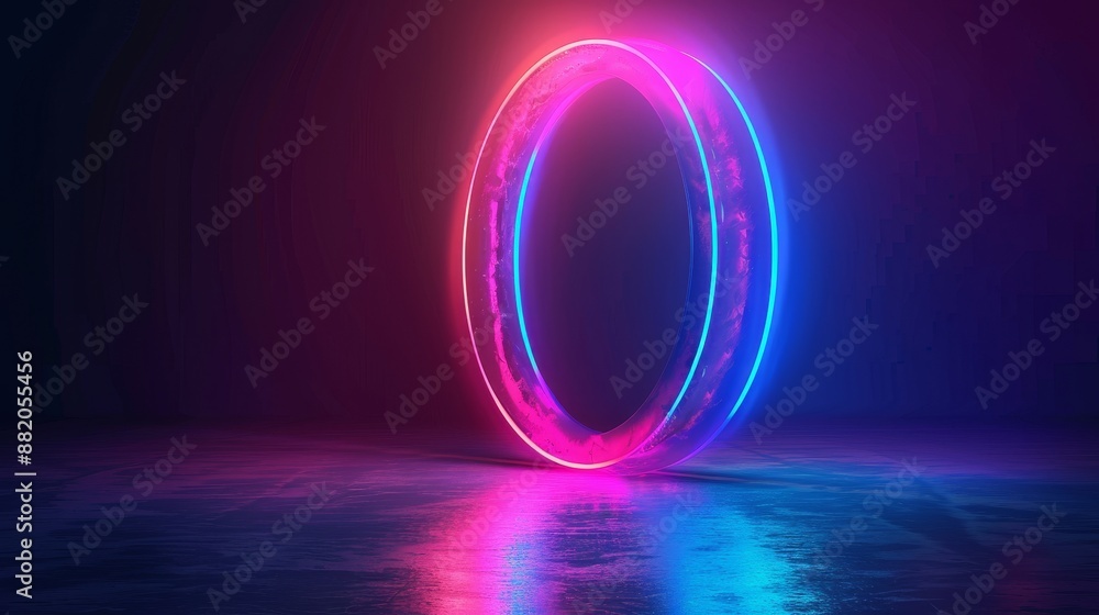 Poster An abstract shape glows in ultraviolet spectrum, with curly neon lines. This picture represents futuristic energy in 3D.