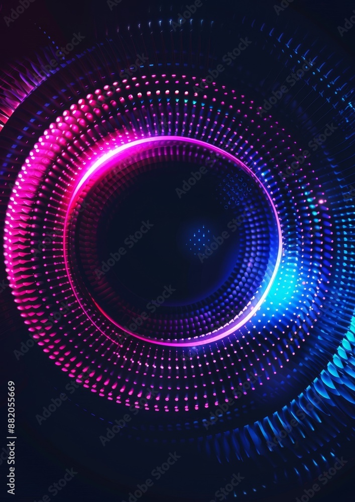 Poster abstract black and neon tech background with laser figure on a circle of lights