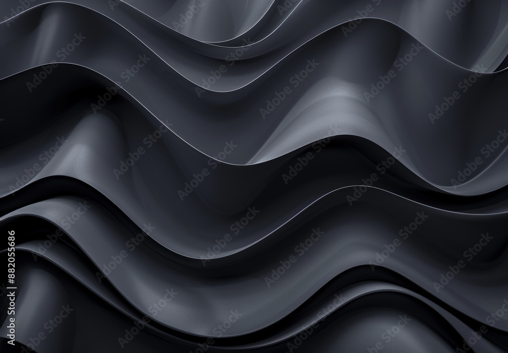 Poster flowing black background with geometric curves. abstract papercut decoration 3d rendering with wavy 