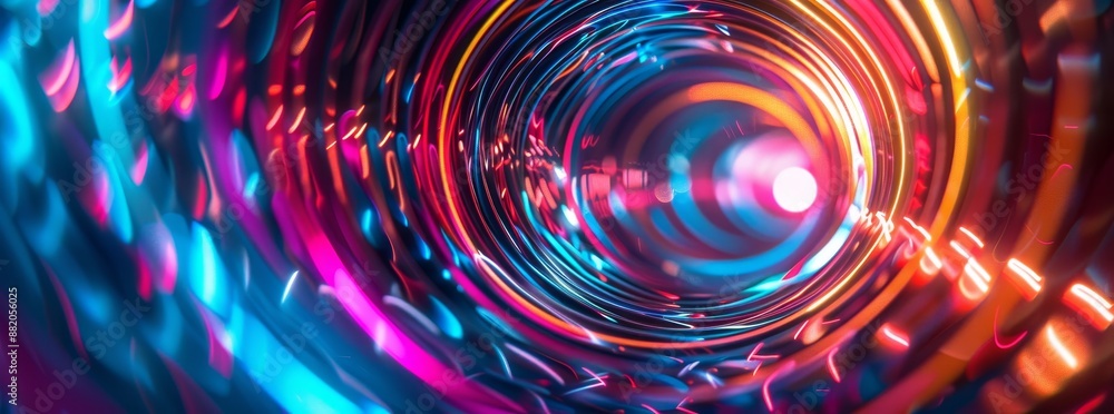 Poster a 3d render of a panoramic background with a tunnel turn. infrared neon rays and glow lines illumina