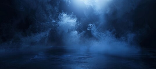 Fototapeta premium The background of the display products wall is an abstract cement wall in dark blue with smoke floating in the air!