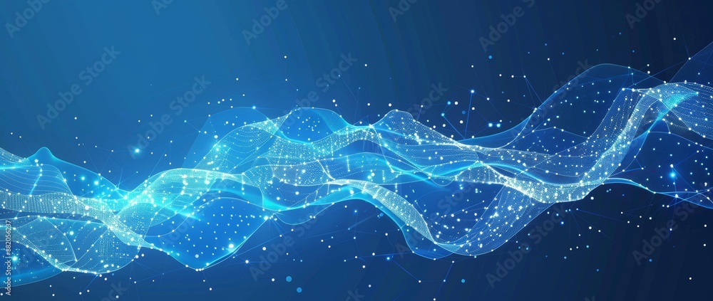 Aufkleber digits abstract illustration with connected lines and dots, wave flow on black