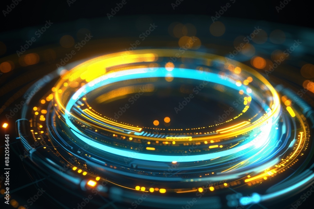 Poster the abstract circular interface background in blue and yellow is a stock image