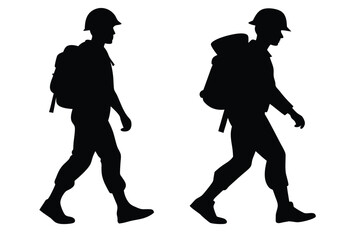Silhouette of  a soldier  walking pose vector illustration in white background