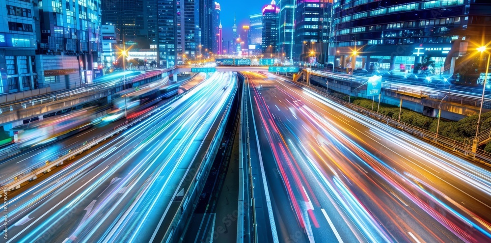 Poster ai generated long exposure video showing dynamic speed light trails in an urban environment