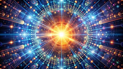 Obraz premium Fractal patterns composed of code snippets burst forth from a central point, symbolizing the exponential growth of technology.