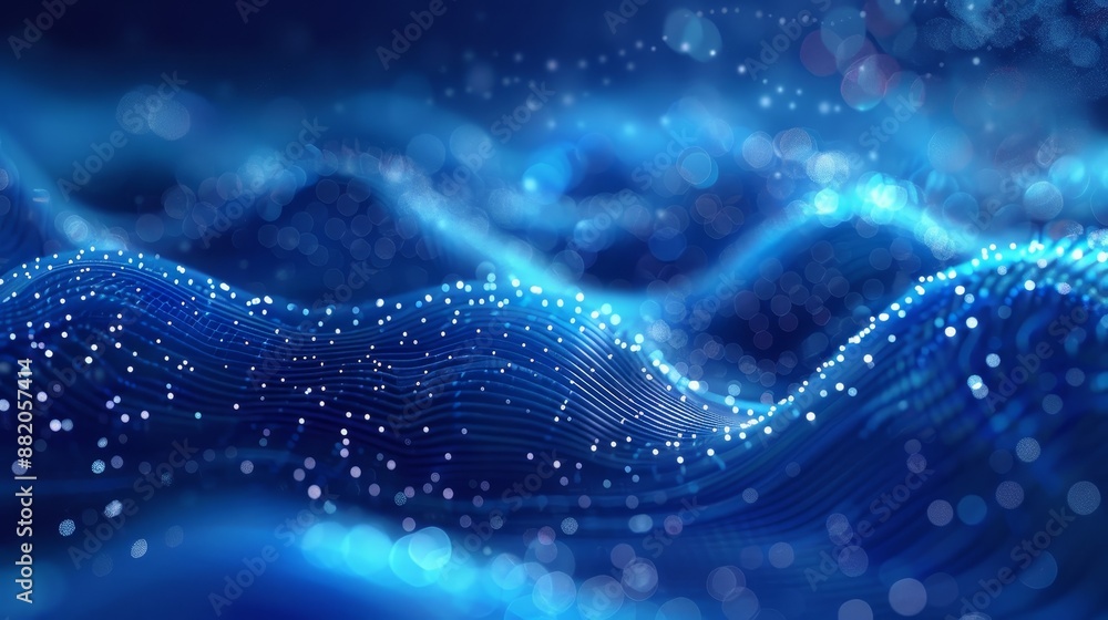 Poster the concept of network data transfer in dark space with glitter particles. 3d rendering.