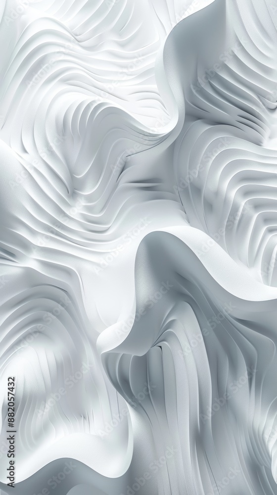 Sticker Embossed texture with soft waves. Abstract 3D white background.