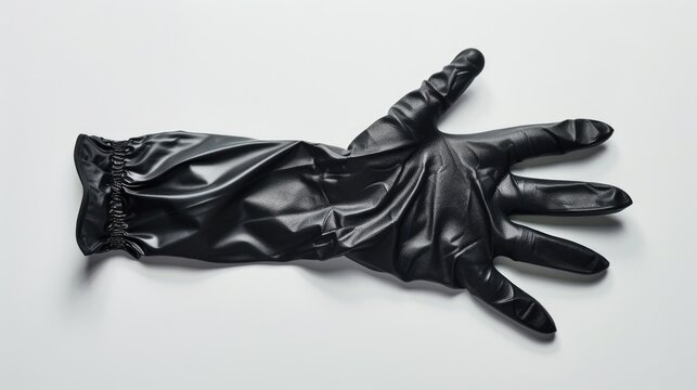 Pair of black gloves laid out on a clean white surface, great for fashion, beauty or lifestyle images