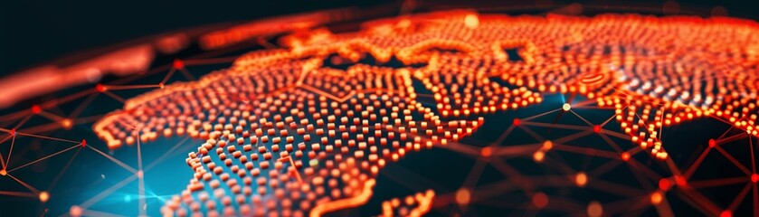 Obraz premium Outlined shapes of couriers within a network map, modern logistics, digital illustration, high detail, neon accents, clean design