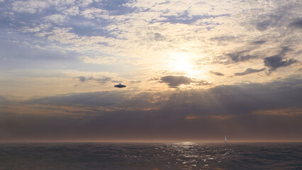 3d render. UFO above the ocean	
