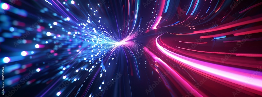 Poster an abstract neon background with glowing lines in 3d