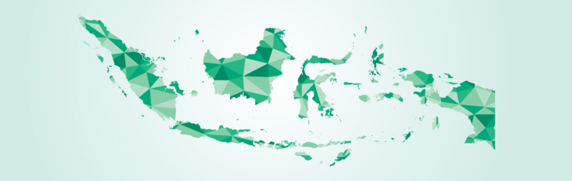 Indonesian map background in green polygonal style texture. Modern concept design