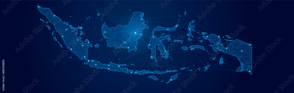Aufkleber indonesian network connections in blue. point and line connection map concept. modern communication 