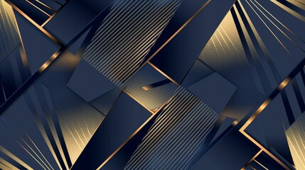 Obraz premium Elegant abstract geometric background featuring dark blue and gold layered shapes with sleek lines and modern design. Ideal for luxury projects.