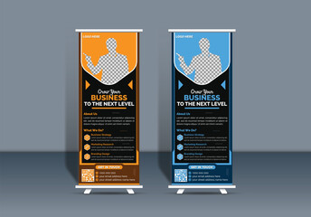 Stylish corporate business roll up banner signage standee and retractable x stand banner pull popup banner template unique design