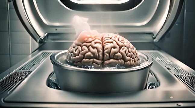 Washing Machine and Brain Concept. Brainwash Symbolism