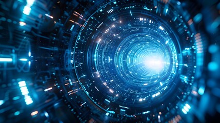 Fototapeta premium Futuristic Dimensional Tunnel of Glowing Digital Fractal Patterns and Cosmic Energy