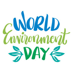 World Environment Day hand drawn lettering. Vector illustration on white background.