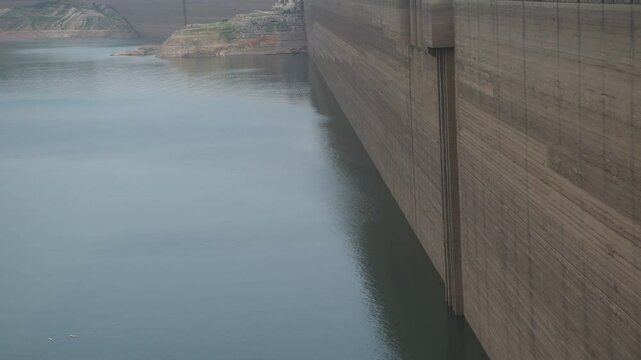 Khun Dan Prakarn Chon huge concrete dam with lower water level from El nino effect in Thailand  