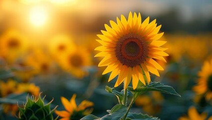 Fototapeta premium Beautiful sunflowers in a field on a beautiful summer day