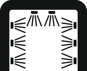 Simple icon of an automatic car wash system spraying water