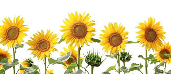 Sunflowers in a Row on a White Background